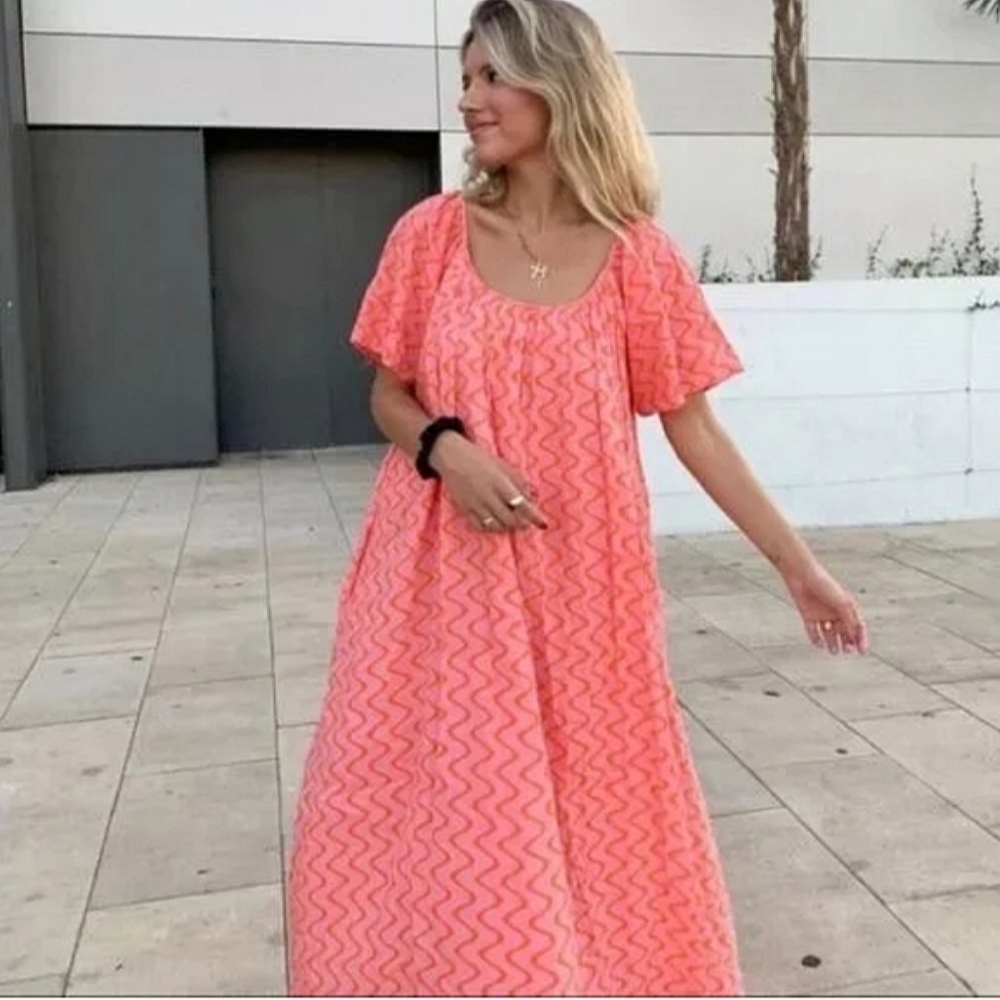 Zara * Maxi Long Beach Print Dress Pink Flowy Boho Size XS - Picture 3 of 13
